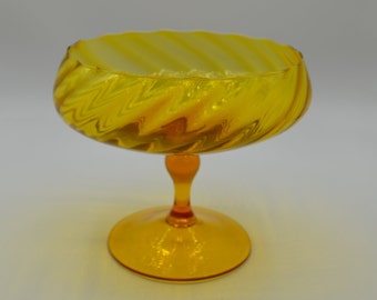 Empoli Compote Dish Covered Pedestal by Empoli Glass Italy Amber and Clear Glass Empoli Compote Dish Covered Pedestal by Empoli Glass Italy Amber and Clear Glass