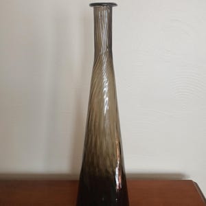 Tall 20" Empoli Glass optic brown gray grey bottle decanter bottom no stopper Italy Italian Barware MCM