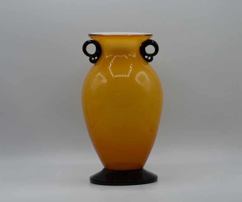 Large Vintage Glass Cased Butterscotch Yellow Amber White Urn Style