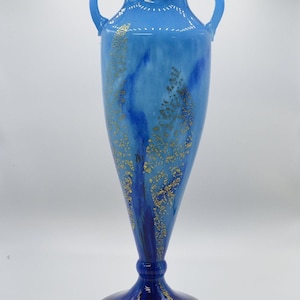 Daum Nancy Art Nouveau blue gold glass vase Large Signed 17 1/4&quot; Made in France for Ovington NY C 1910