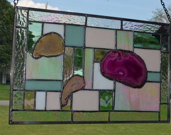 Large Stained Glass Abstract Panels with Crystal Geodes!!! One of a Kind!!!