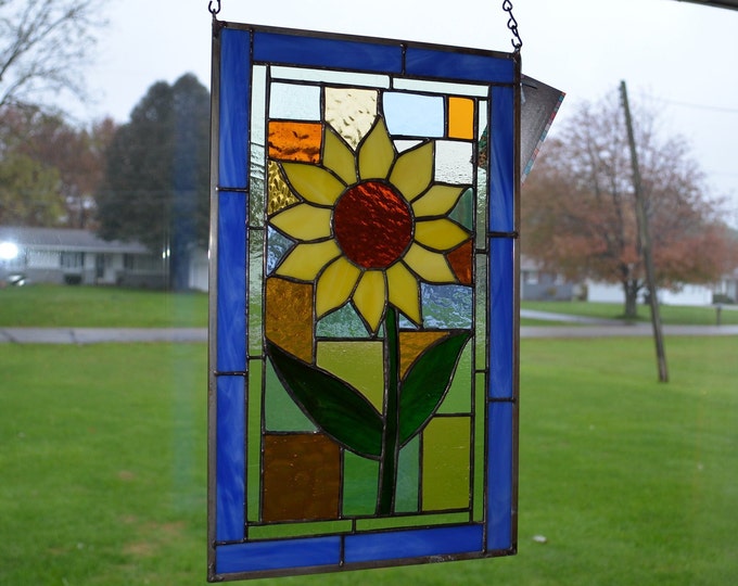 Large Stained Glass Panel Handmade Sunflower Funky and Fun With