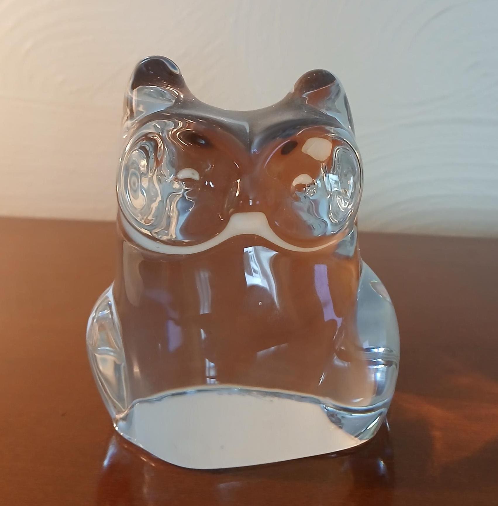 Orrefors Kosta signed owl paperweight clear glass CUTE bird artist signature figure art