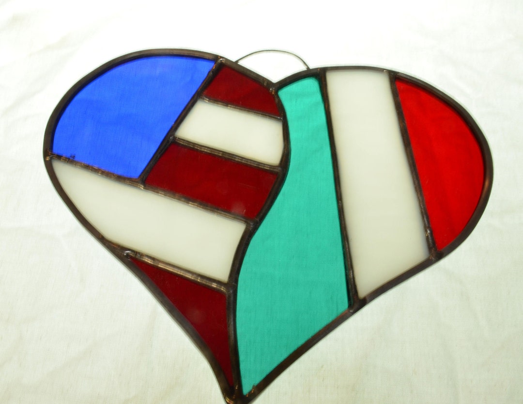 Handmade Stained Glass Suncatcher Heart With the American and Etsy