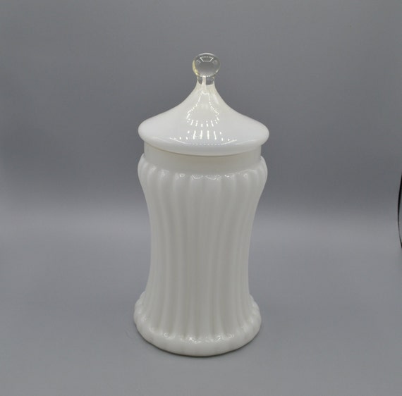 Vintage White Glass Candy Dish Apothecary Lidded Jar Etsy