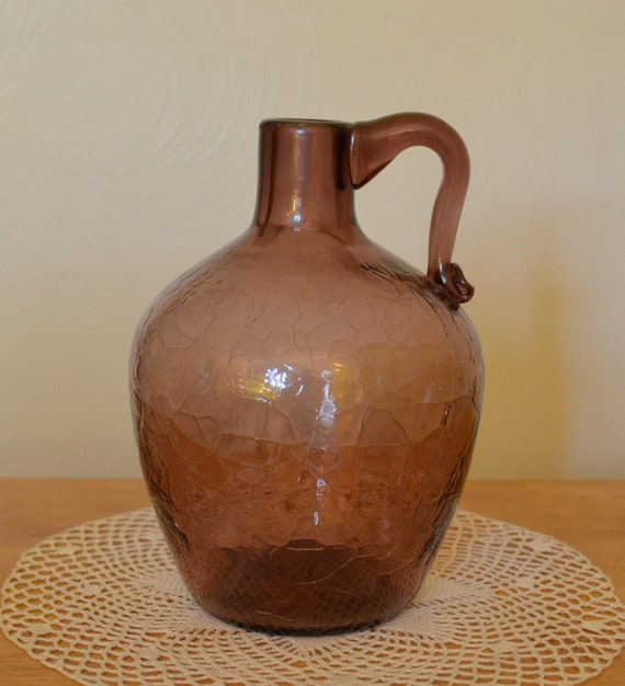Rare Bischoff Glass Jug W Applied Handle In Le Purple - Handled Glass Jug Vase Rare Bischoff Glass Jug W Applied Handle In Le Purple - Handled Glass Jug Vase