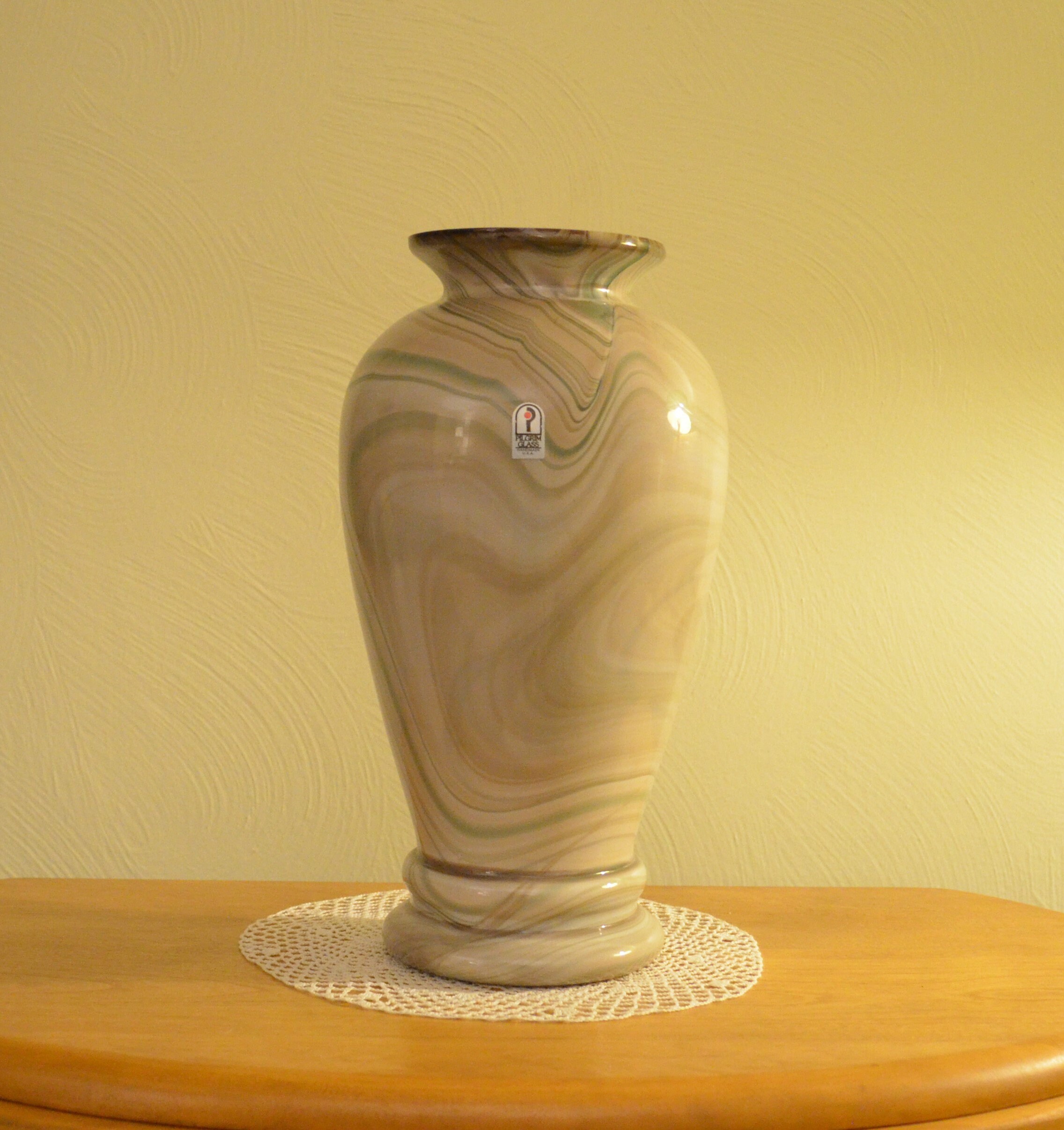 Large Unique Pilgrim Art Glass Slag urn vase with green swirls Etsy