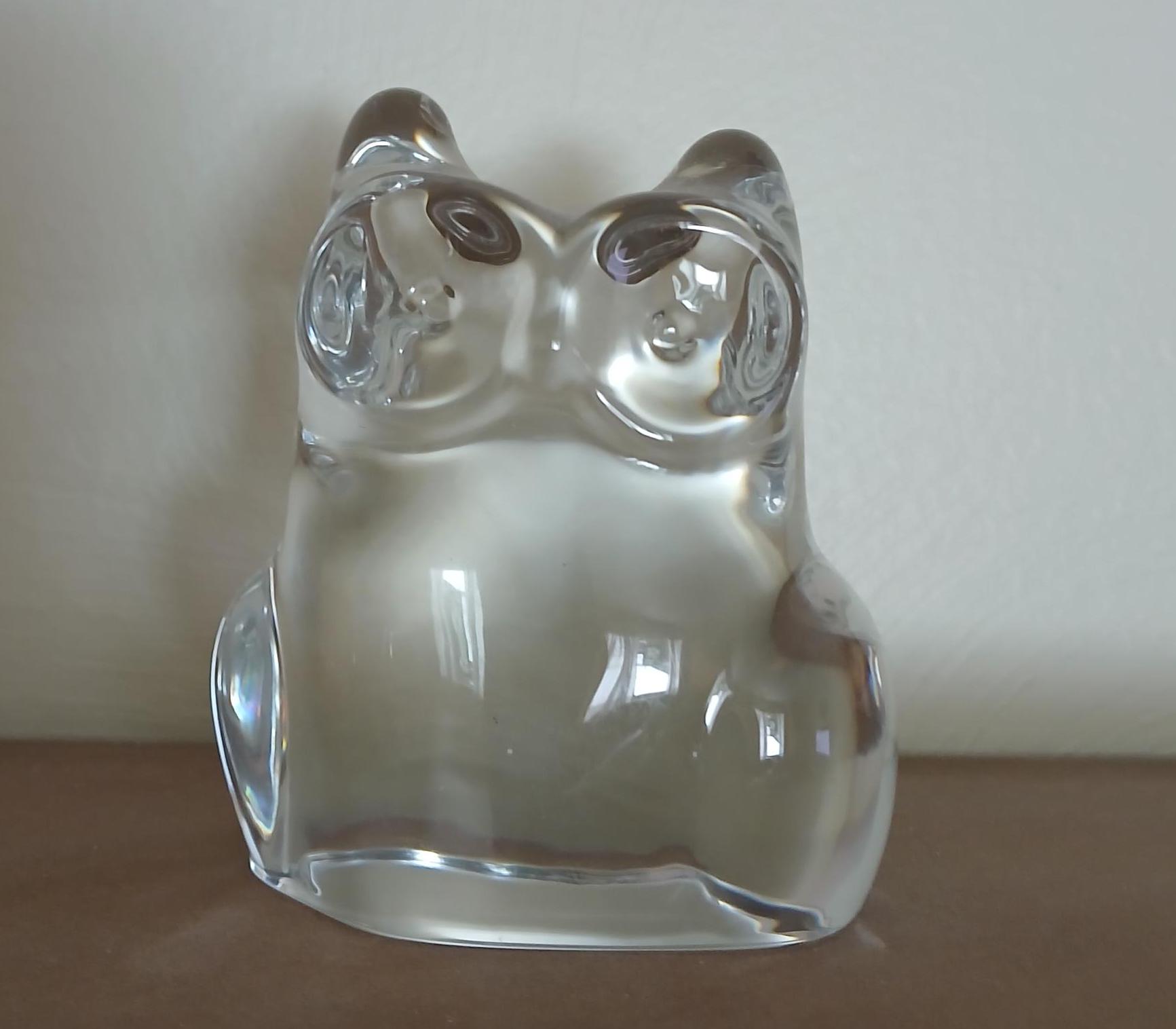 Orrefors Kosta signed owl paperweight clear glass CUTE bird artist signature figure art