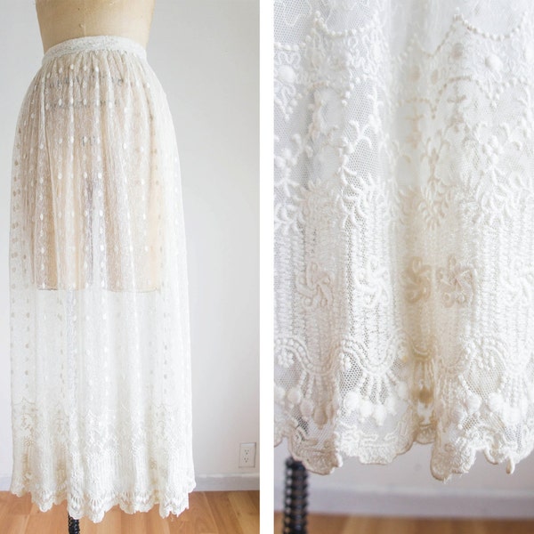 1900s Antique Edwardian Tambour Lace Skirt / Vintage Antique / Size Medium Large / Essonne River Skirt