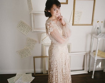 40% OFF SALE Vintage 1930s Lace Wedding Dress by Martha Weathered / Size Medium Large / Graceful Duchess Wedding Dress
