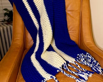 Modern Handmade Blue and White Crochet Throw Blanket