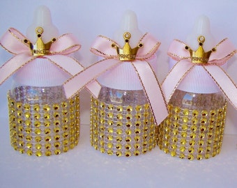 12 Little princess Baby shower favors- little princess baby shower baby bottles- Pink and Gold baby shower- princess baby shower
