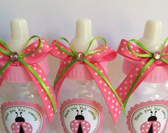 24 small 3.5" Pink Lady bug baby shower bottles- lady bug baby shower favors-Girl's baby shower- lady bug baby shower