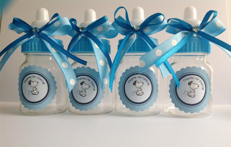 12 Small 3 5 Snoopy Bottles Baby Shower Favors Blue Boy Favor Party