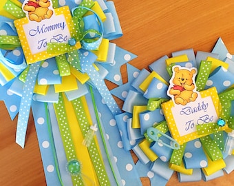 Winnie the Pooh corsage set-pooh baby shower- Winnie the Pooh baby shower- baby winnie the pooh- boy baby shower -mommy corsage-pooh corsage