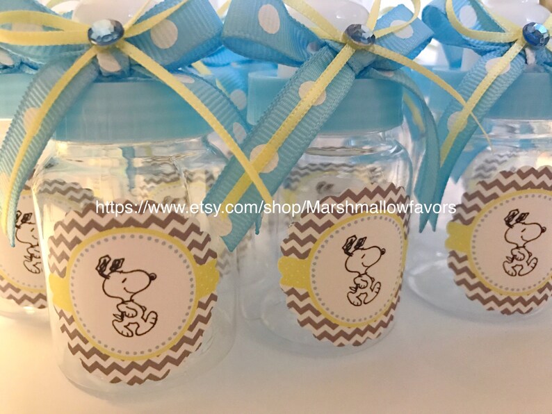 12 Small 3 5 Snoopy Bottles Baby Shower Favors Blue Boy Favor Party