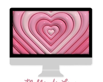 Repeating Baby Pink Hearts 3D Desktop Wallpaper - Valentines Day Wallpaper - Computer Wallpaper - Digital Download