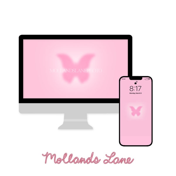 Blurry Light Pink Butterfly Desktop & Phone Wallpaper - Computer Wallpaper - Phone Wallpaper - Digital Download Bundle