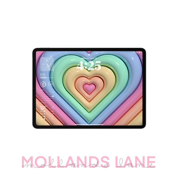 Repeating Pastel Rainbow Hearts 3D Tablet Wallpaper - Digital Download