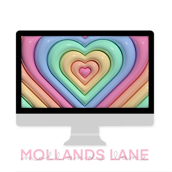 Repeating Pastel Rainbow Hearts 3D Desktop Wallpaper - Valentines Day Wallpaper - Computer Wallpaper - Digital Download