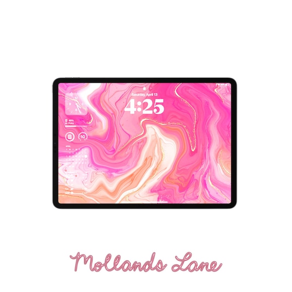 Hot Pink and Orange and Gold Marble Tablet Wallpaper - Digital Download