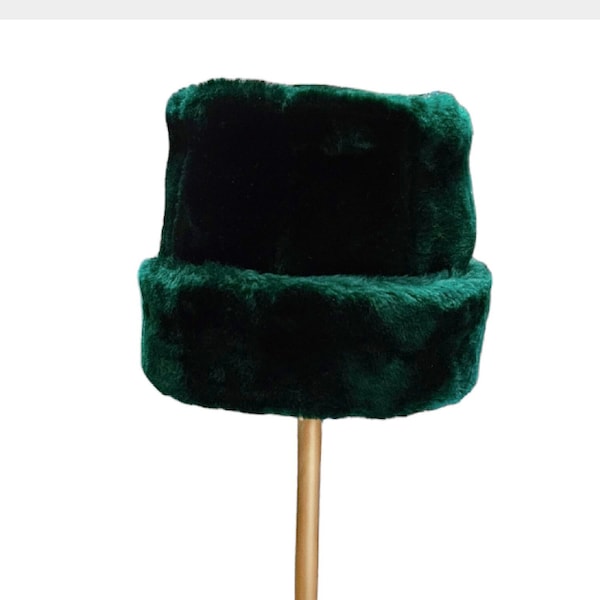 Mod 1960s style faux fur rolled brim hat | Vintage Winter Hat| Teddy Bear Hat | size 22"