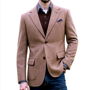 Vintage 1970s Harris Tweed Blazer | Brown Wool Sport Coat, 44 Reg