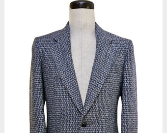 Vintage Harris Tweed wool blazer | Made in Scotland tailored in Canada blue & gray tweed sports coat | Laker 39" tall