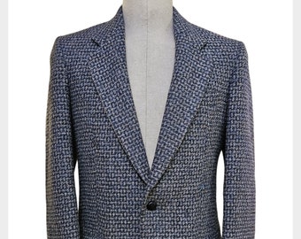 Vintage Harris Tweed wool blazer | Made in Scotland tailored in Canada blue & gray tweed sports coat | Laker 39" tall