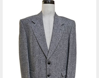 Vintage Harris Tweed wool blazer | Made in Scotland tailored in Canada brown & gray tweed sports coat | 44" Reg