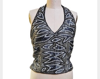 1980s beaded party top  | 80s sparkly halter top | size medium - bust 36”