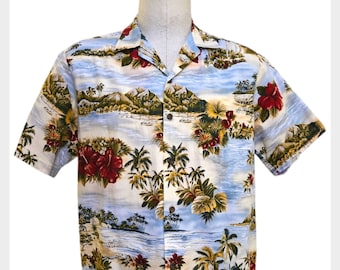 Blue Hawaii! RJC Ltd. w Coconut Buttons Hawaiian Mens Shirt L