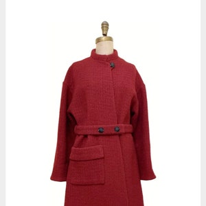 1960s custom tailored red boucle coat | vintage 60s/70s Lovers Red belted coat | medium