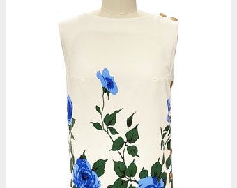 1960s Floral Mod Top: Aladdin Style Sleeveless Shell, Size Small