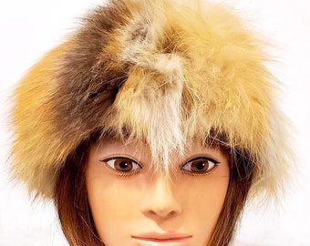 1970s red fox fur hat | 70s winter hat | size 22"