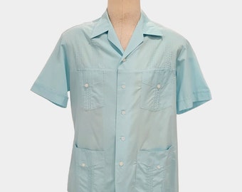 1960s Cabana blue shirt | 60s vintage men’s lightweight short sleeve shirt |  Milton mens wear | Size L to XL