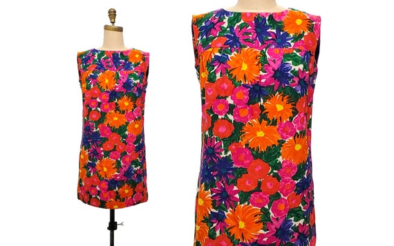 1960s vintage mod dress | 60s floral mini flower p