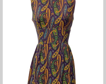 1960s mod paisley print dress | 60s sleeveless Mindy Malone dress | Size S