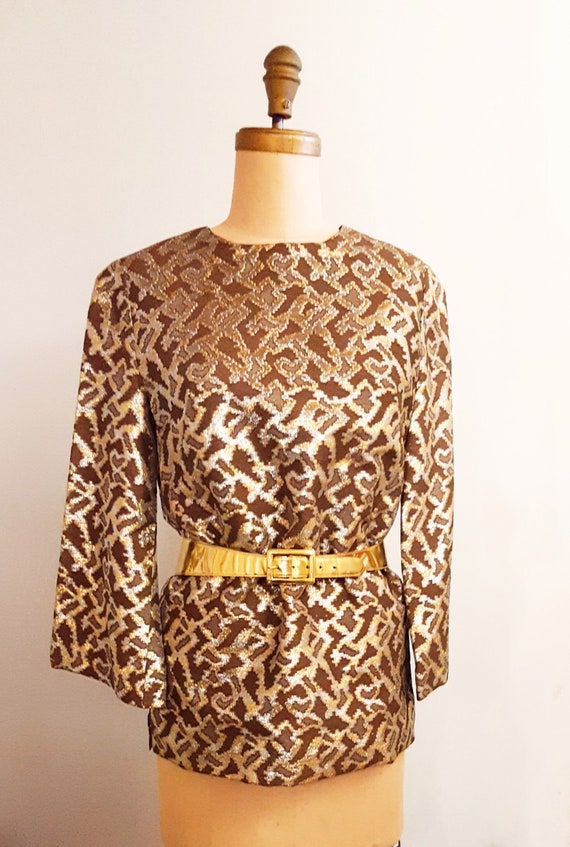 1960s animal print lame evening top - image 1