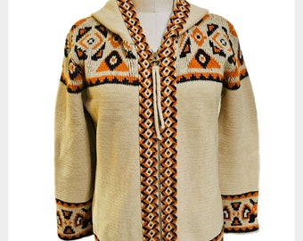 Vintage 1970s Sabra Wintuk hoodie cardigan Orlon front zip sweater | 70s hooded zipper front cardigan | medium