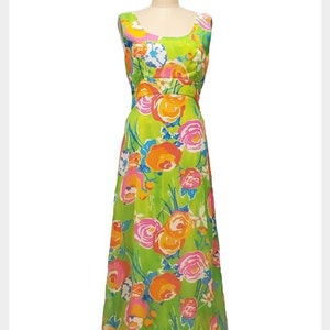 Vintage 1970s McInerny Hawaiian maxi dress | 70s bright floral tiki dress - size medium