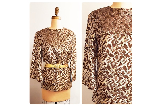 1960s animal print lame evening top
