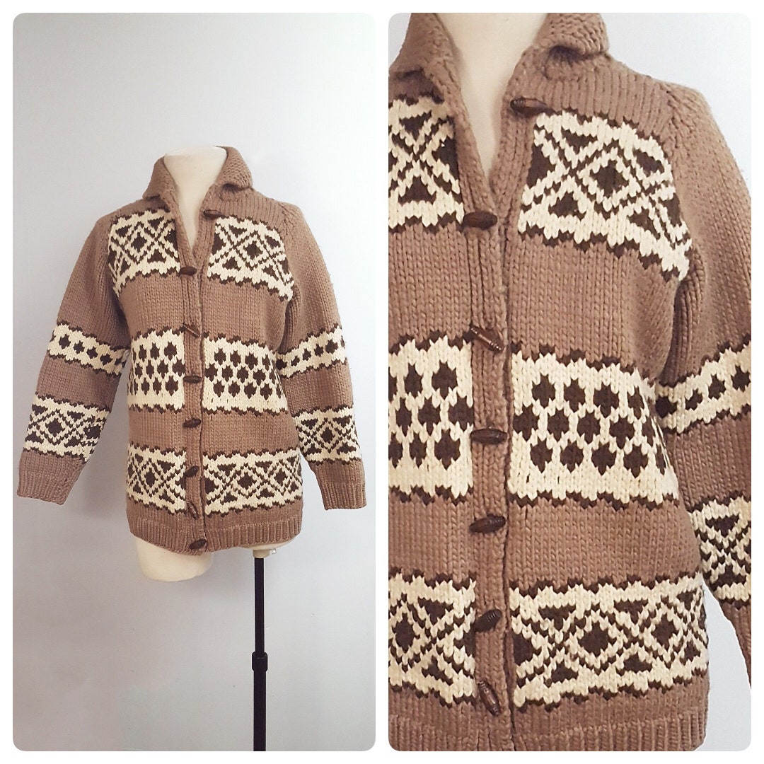 1960s Chunky Knit Cardigan Jacket 60s Cowichan Style Sweater - Etsy