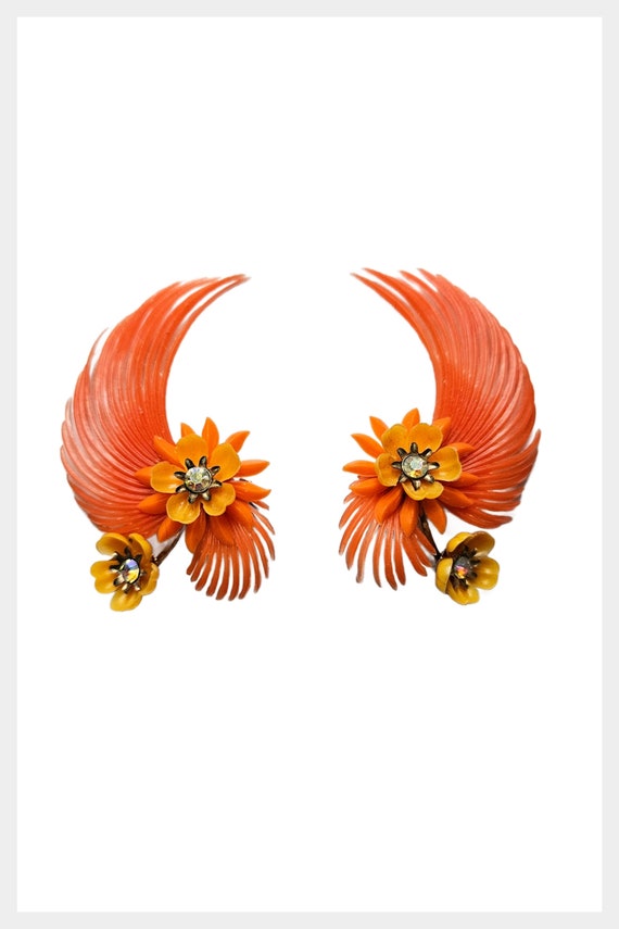 1950s "Coro" signed plastic orange floral earrings