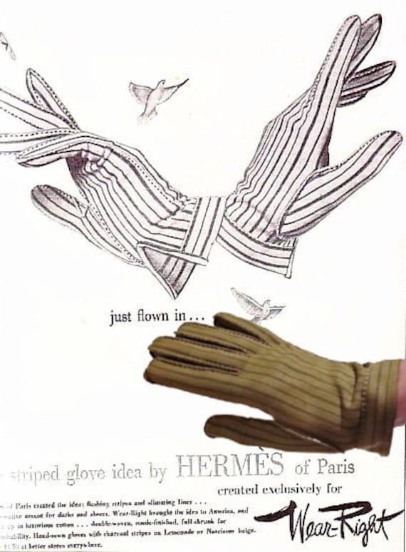 Vintage 1950s Hermes Paris Le Gant Wear-right Vintage Olive Green With Charcoal Stripe Wrist GLOVES - Etsy Vintage 1950s Hermes Paris Le Gant Wear-right Vintage Olive Green With Charcoal Stripe Wrist GLOVES - Etsy