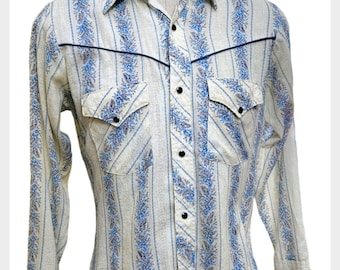 Vintage Cowboy Joe Western Shirt | Blue Floral, Dome Snap, Made in USA, Men's M