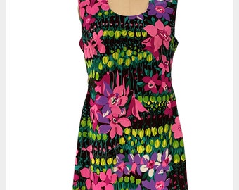 1960s floral shift dress | 60s sleeveless a-line dress | size medium