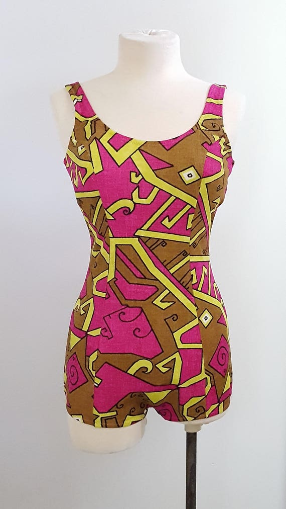 1960s one piece geometric design bathing suit