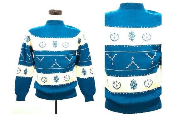 Vintage Italian knit sweater | 1970s turqoise blue