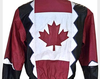 Vintage 80s Canadian Maple Leaf Leather Bomber Jacket | Mens Medium